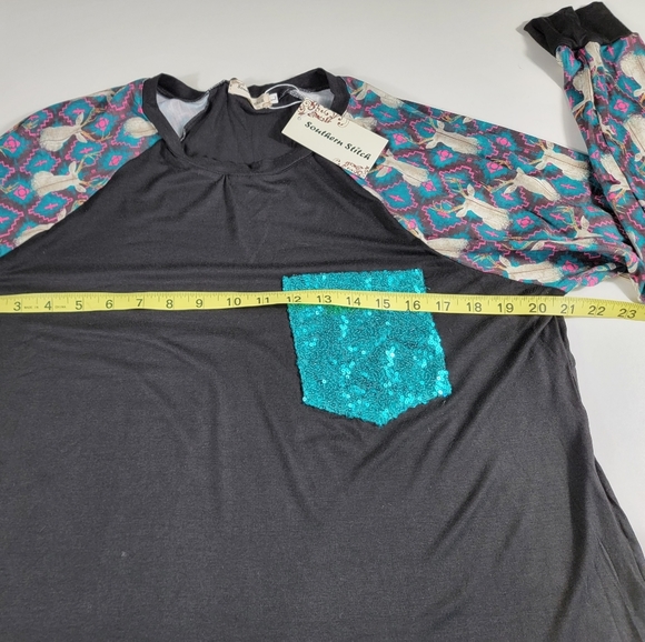 NEW Southern Stitch sequin pocket Blouse w/ deer graphic sz Large NWT western - Picture 6 of 6